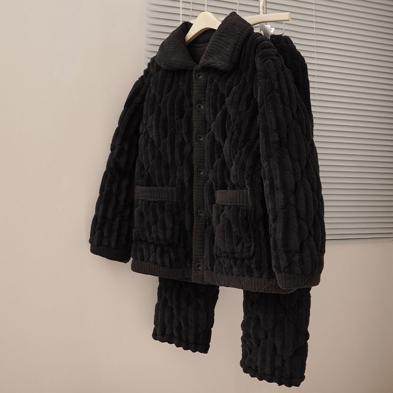 Elastinės medvilnės pižama su ilgomis rankovėmis, kvadratinė apykaklė, išlaiko šilumą