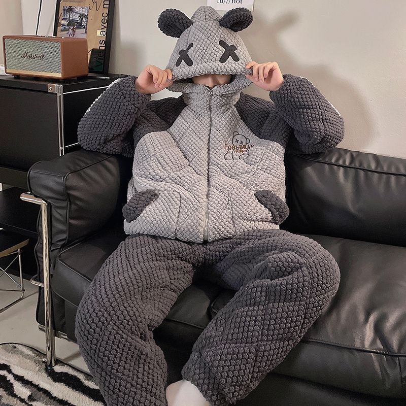 Elastinės medvilnės pižama su ilgomis rankovėmis, kvadratinė apykaklė, išlaiko šilumą