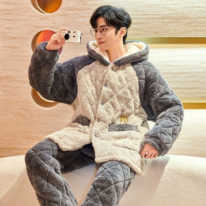 Elastinės medvilnės pižama su ilgomis rankovėmis, kvadratinė apykaklė, išlaiko šilumą