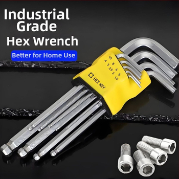 Sada vnútorných šesťuholníkových kľúčov, L-tvar, desať kusov, z tvrdej chróm-molybden-vanádovej ocele