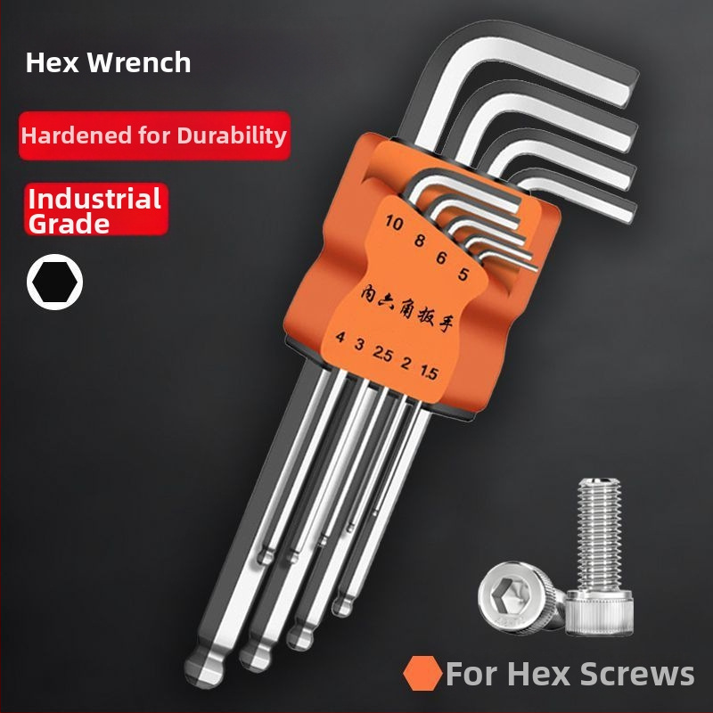 Sada vnútorných šesťuholníkových kľúčov, L-tvar, desať kusov, z tvrdej chróm-molybden-vanádovej ocele