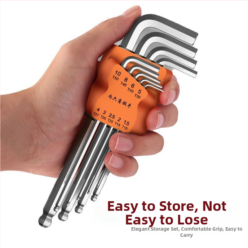 Sada vnútorných šesťuholníkových kľúčov, L-tvar, desať kusov, z tvrdej chróm-molybden-vanádovej ocele