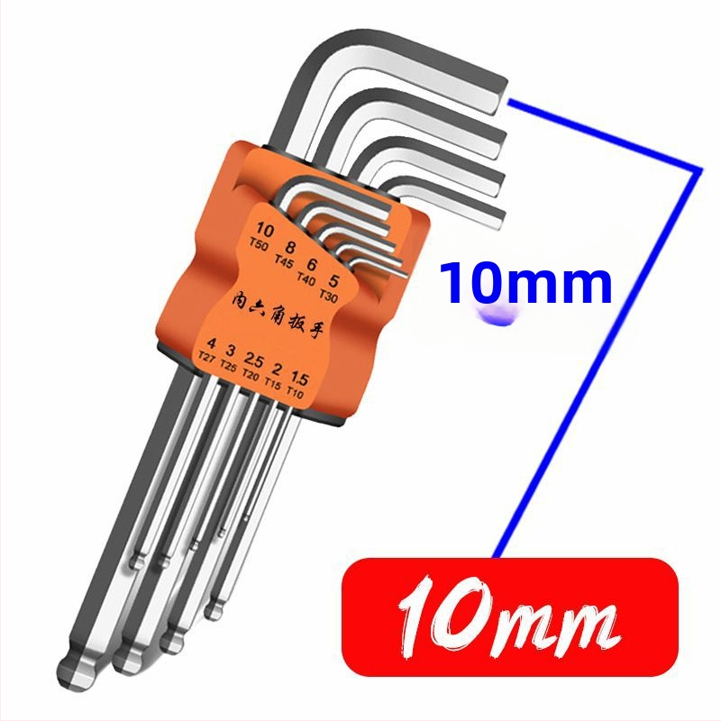 Sada vnútorných šesťuholníkových kľúčov, L-tvar, desať kusov, z tvrdej chróm-molybden-vanádovej ocele