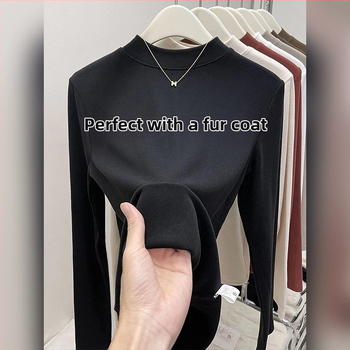 Modalinis pagrindinis topas su puse aukšto kaklo, ilgomis rankovėmis, laisvas kirpimas, žiema 2025