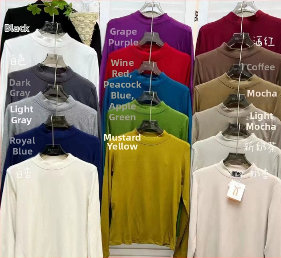 Modalinis pagrindinis topas su puse aukšto kaklo, ilgomis rankovėmis, laisvas kirpimas, žiema 2025