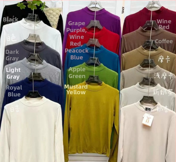 Modalinis pagrindinis topas su puse aukšto kaklo, ilgomis rankovėmis, laisvas kirpimas, žiema 2025