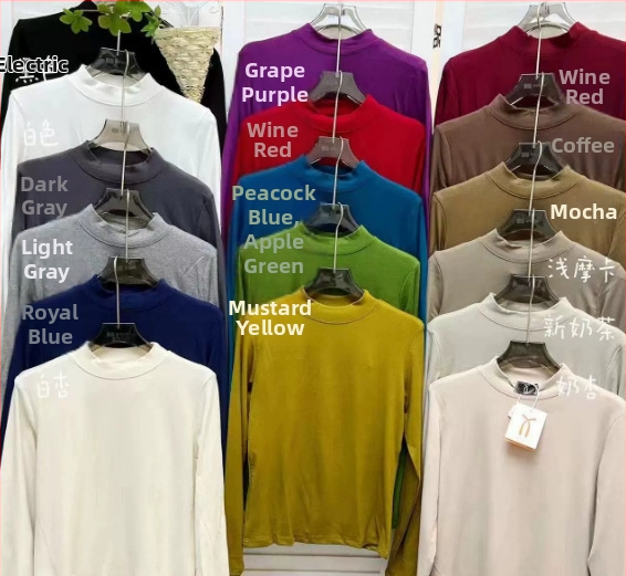 Modalinis pagrindinis topas su puse aukšto kaklo, ilgomis rankovėmis, laisvas kirpimas, žiema 2025