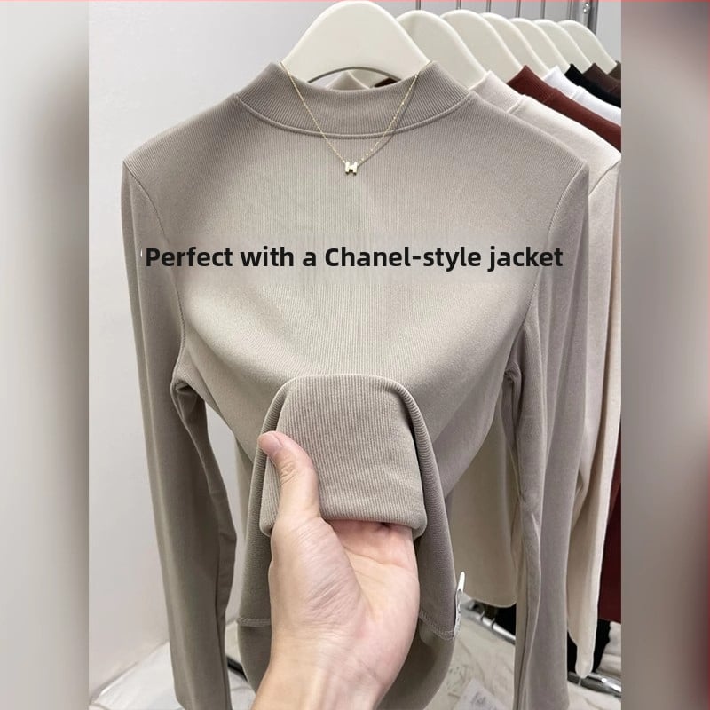 Modalinis pagrindinis topas su puse aukšto kaklo, ilgomis rankovėmis, laisvas kirpimas, žiema 2025