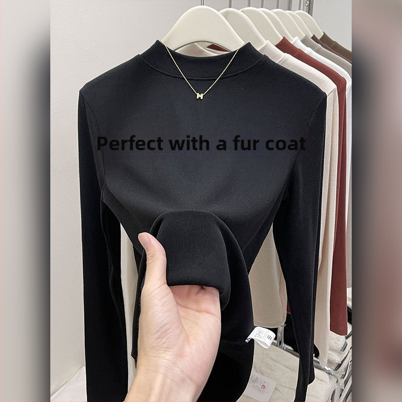 Modalinis pagrindinis topas su puse aukšto kaklo, ilgomis rankovėmis, laisvas kirpimas, žiema 2025