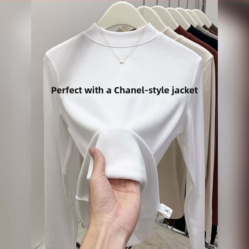 Modalinis pagrindinis topas su puse aukšto kaklo, ilgomis rankovėmis, laisvas kirpimas, žiema 2025