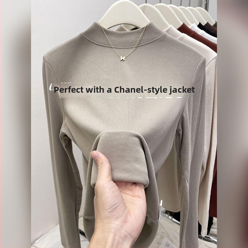 Modalinis pagrindinis topas su puse aukšto kaklo, ilgomis rankovėmis, laisvas kirpimas, žiema 2025