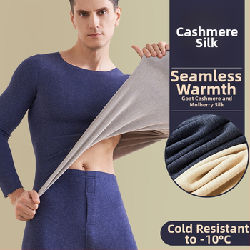 Muški vuneni termalni set za jesen/zimu – osnovni sloj gornji i donji dio, okrugli ovratnik, dugi rukav, debljina 251–300 g/m²