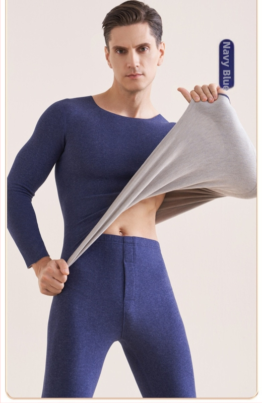 Muški vuneni termalni set za jesen/zimu – osnovni sloj gornji i donji dio, okrugli ovratnik, dugi rukav, debljina 251–300 g/m²