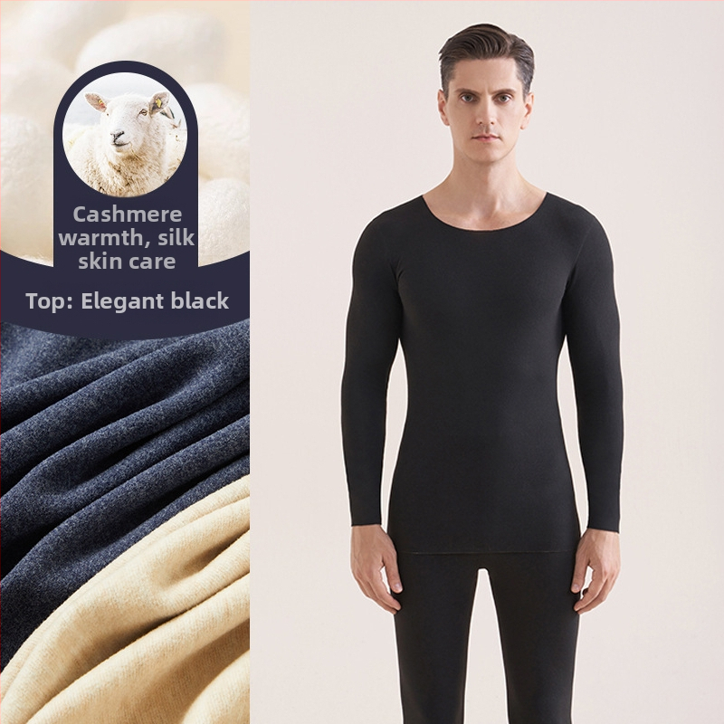 Muški vuneni termalni set za jesen/zimu – osnovni sloj gornji i donji dio, okrugli ovratnik, dugi rukav, debljina 251–300 g/m²