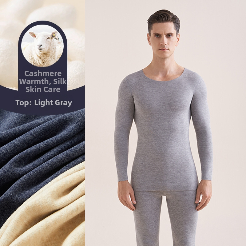 Muški vuneni termalni set za jesen/zimu – osnovni sloj gornji i donji dio, okrugli ovratnik, dugi rukav, debljina 251–300 g/m²