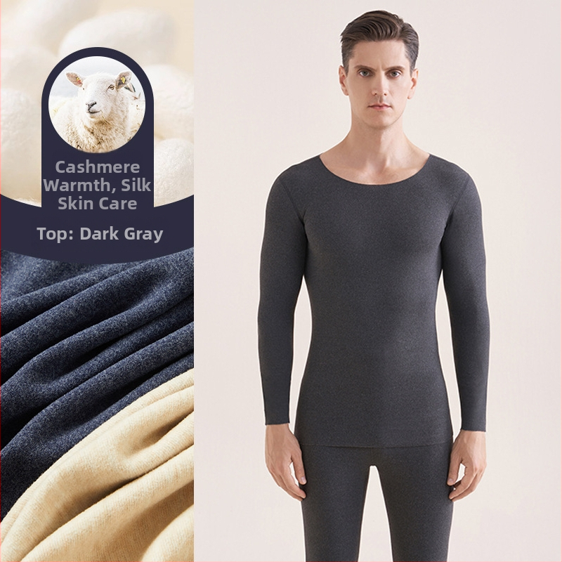 Muški vuneni termalni set za jesen/zimu – osnovni sloj gornji i donji dio, okrugli ovratnik, dugi rukav, debljina 251–300 g/m²