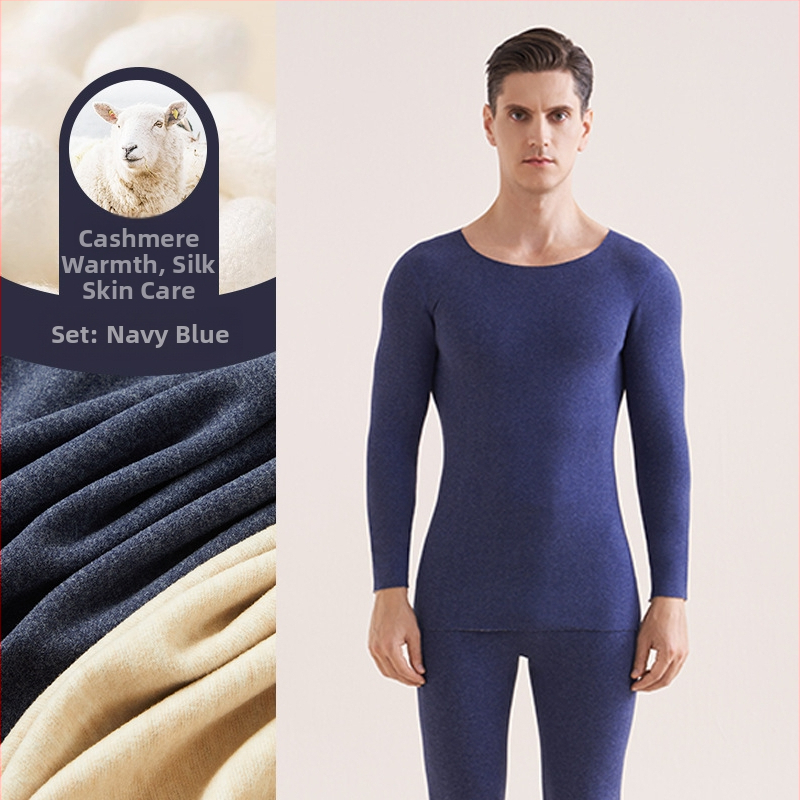 Muški vuneni termalni set za jesen/zimu – osnovni sloj gornji i donji dio, okrugli ovratnik, dugi rukav, debljina 251–300 g/m²