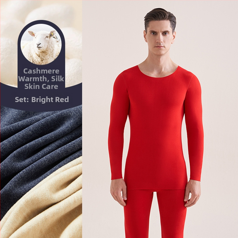 Muški vuneni termalni set za jesen/zimu – osnovni sloj gornji i donji dio, okrugli ovratnik, dugi rukav, debljina 251–300 g/m²