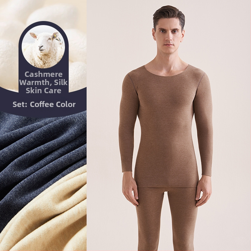 Muški vuneni termalni set za jesen/zimu – osnovni sloj gornji i donji dio, okrugli ovratnik, dugi rukav, debljina 251–300 g/m²