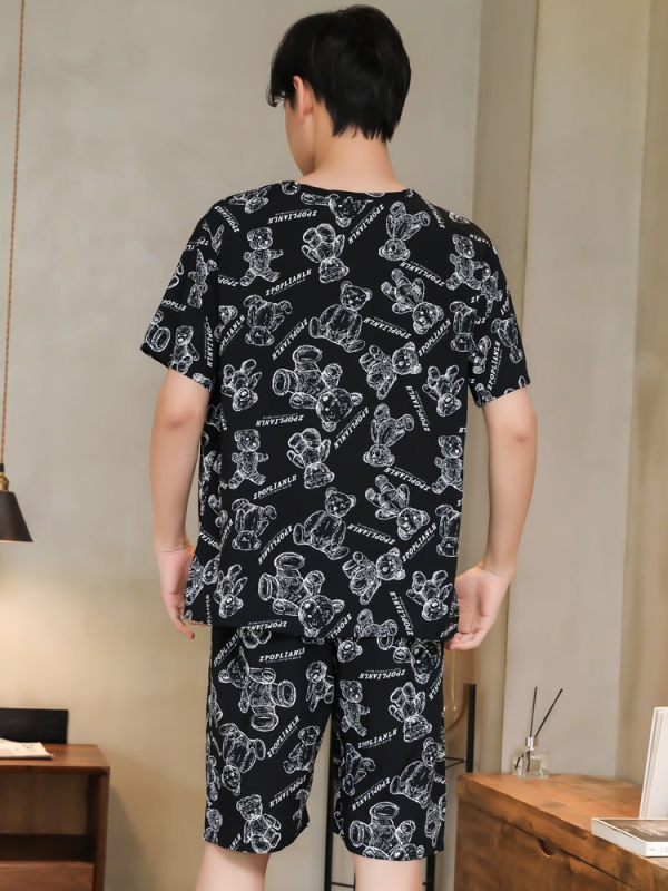 Vyrų pižamų komplektas iš medvilnės-silko, apvalios kaklo, 3/4 rankovės, šortai, lengvi namų drabužiai vasarai 2025