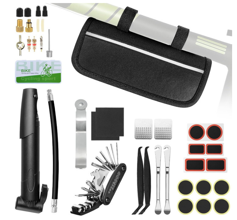 Pārnēsājams daudzfunkcionāls velosipēdu remonta instrumentu komplekts MTB un riepu remontam (Pārnēsājams, Daudzfunkcionāls, MTB, Riepu remonts)