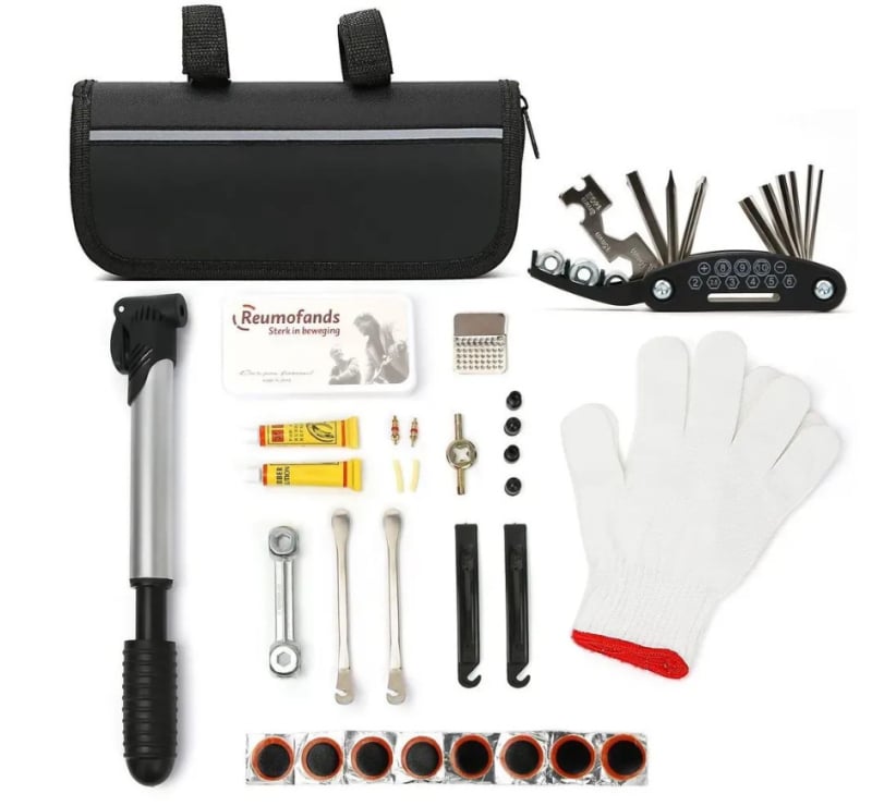 Pārnēsājams daudzfunkcionāls velosipēdu remonta instrumentu komplekts MTB un riepu remontam (Pārnēsājams, Daudzfunkcionāls, MTB, Riepu remonts)