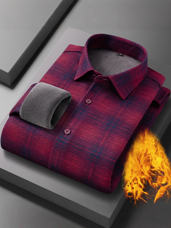 Termalna košulja od vunenog flisa s flisom, podstavljena flisom, karirani uzorak, kvadratni ovratnik, dugi rukavi