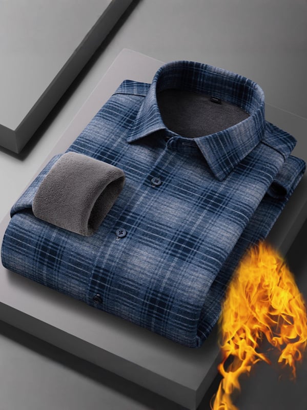 Termalna košulja od vunenog flisa s flisom, podstavljena flisom, karirani uzorak, kvadratni ovratnik, dugi rukavi