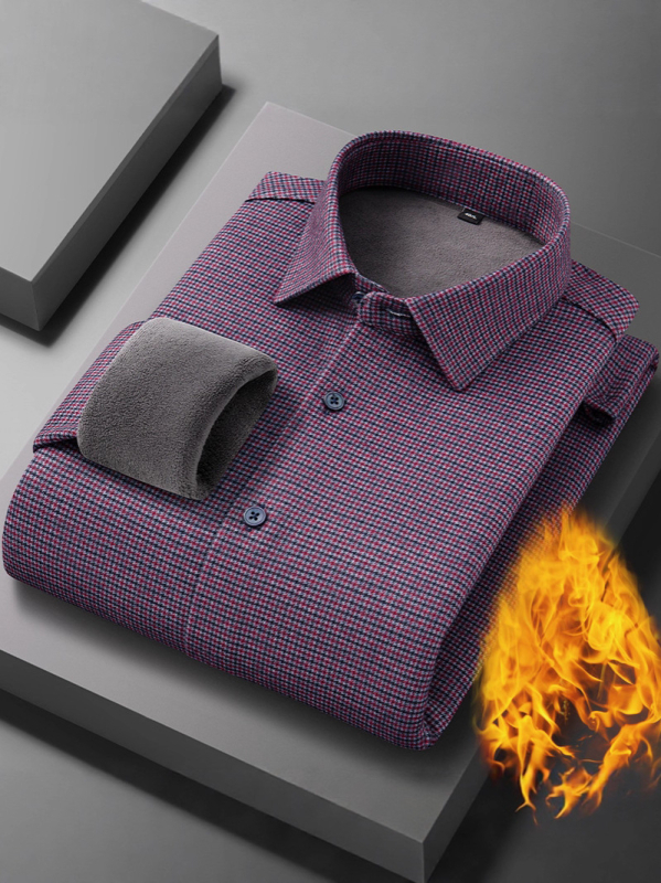 Termalna košulja od vunenog flisa s flisom, podstavljena flisom, karirani uzorak, kvadratni ovratnik, dugi rukavi