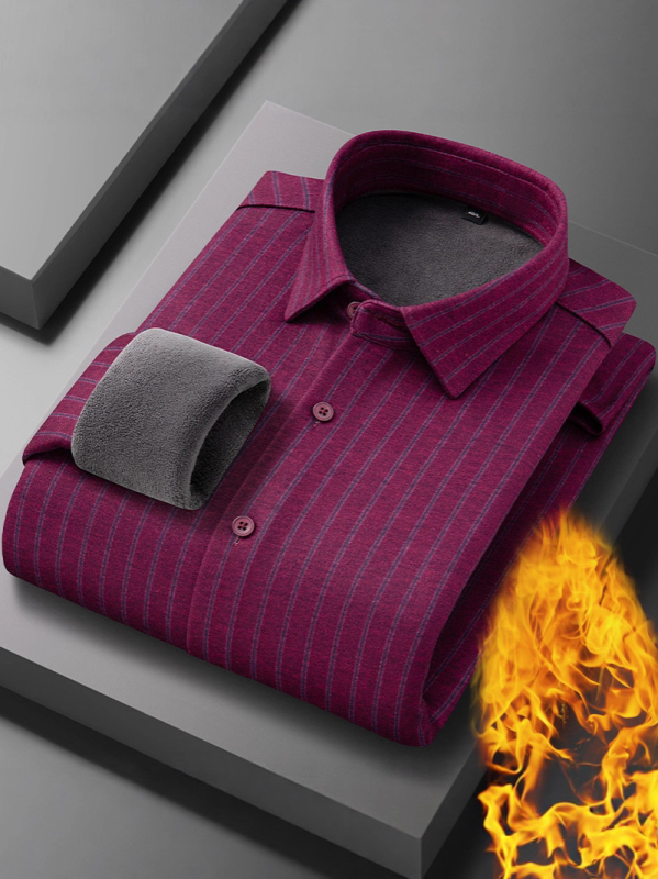 Termalna košulja od vunenog flisa s flisom, podstavljena flisom, karirani uzorak, kvadratni ovratnik, dugi rukavi