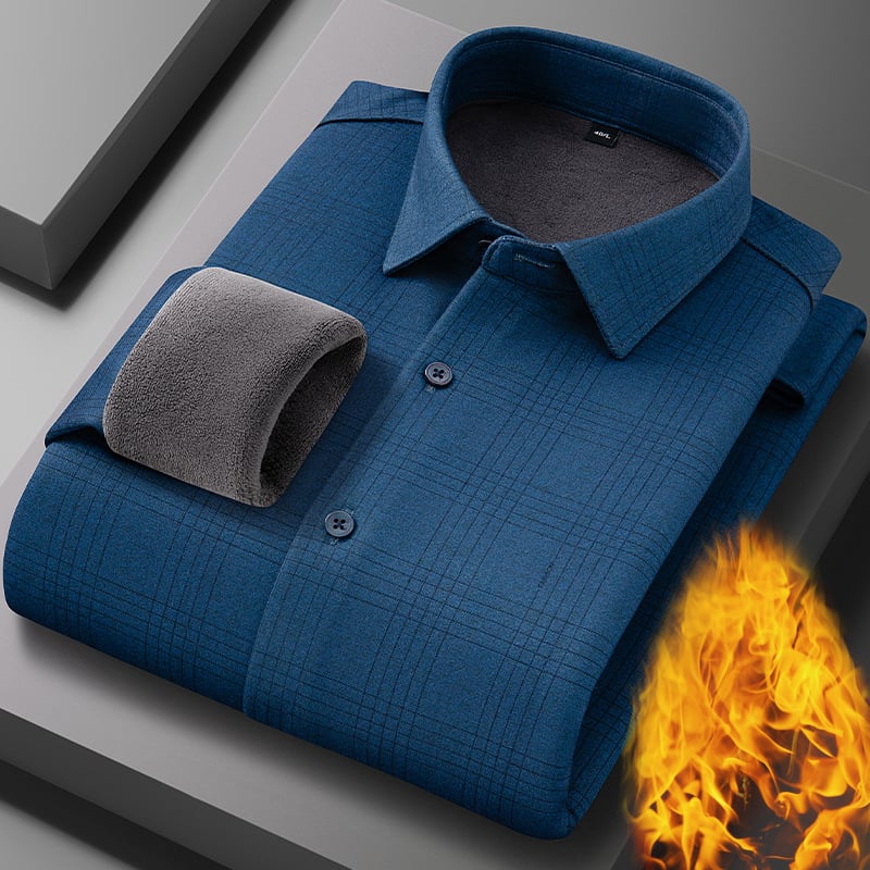 Termalna košulja od vunenog flisa s flisom, podstavljena flisom, karirani uzorak, kvadratni ovratnik, dugi rukavi