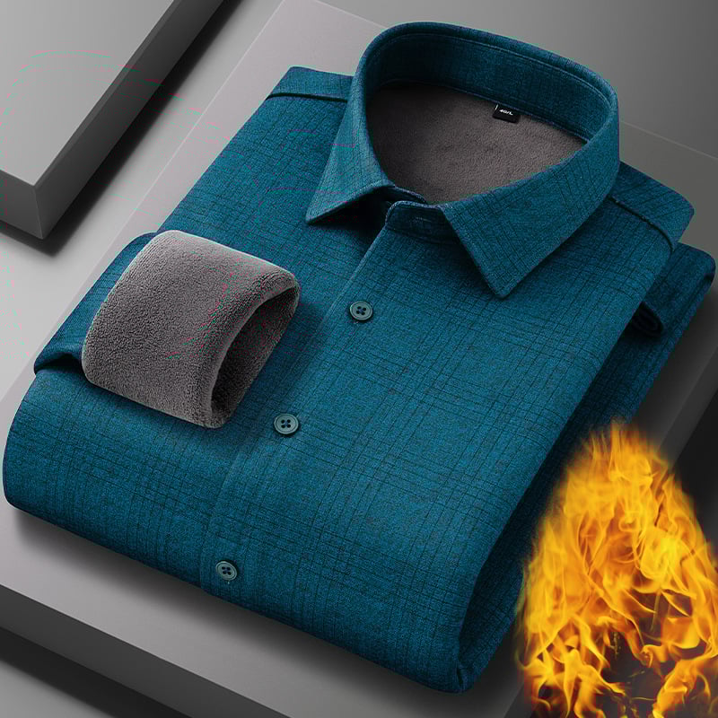 Termalna košulja od vunenog flisa s flisom, podstavljena flisom, karirani uzorak, kvadratni ovratnik, dugi rukavi