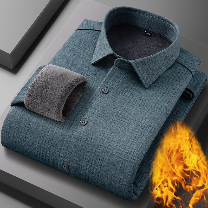 Termalna košulja od vunenog flisa s flisom, podstavljena flisom, karirani uzorak, kvadratni ovratnik, dugi rukavi