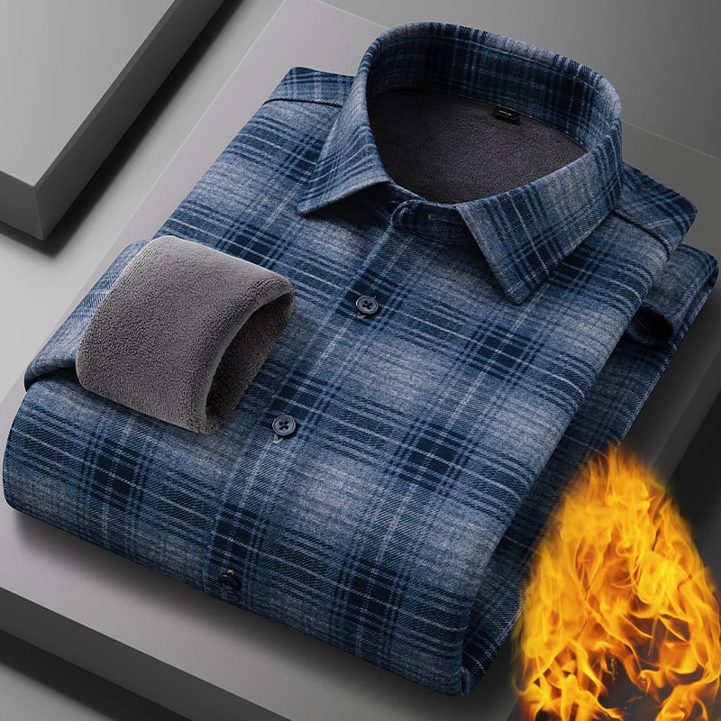 Termalna košulja od vunenog flisa s flisom, podstavljena flisom, karirani uzorak, kvadratni ovratnik, dugi rukavi