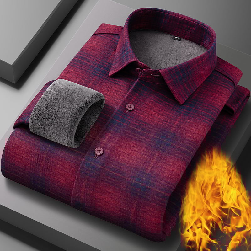 Termalna košulja od vunenog flisa s flisom, podstavljena flisom, karirani uzorak, kvadratni ovratnik, dugi rukavi