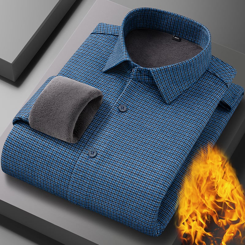 Termalna košulja od vunenog flisa s flisom, podstavljena flisom, karirani uzorak, kvadratni ovratnik, dugi rukavi