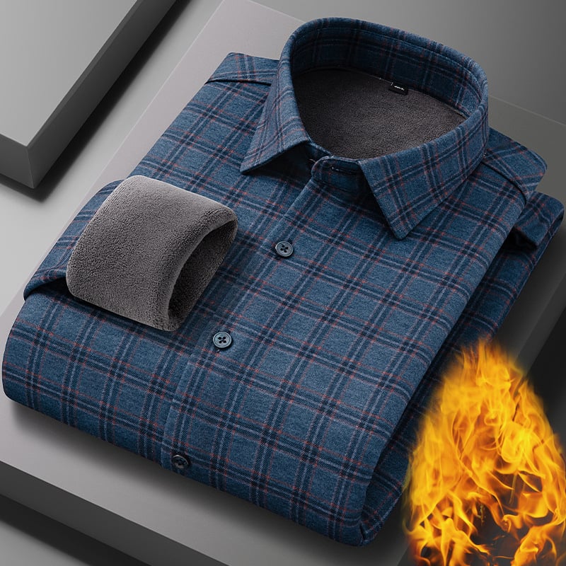 Termalna košulja od vunenog flisa s flisom, podstavljena flisom, karirani uzorak, kvadratni ovratnik, dugi rukavi