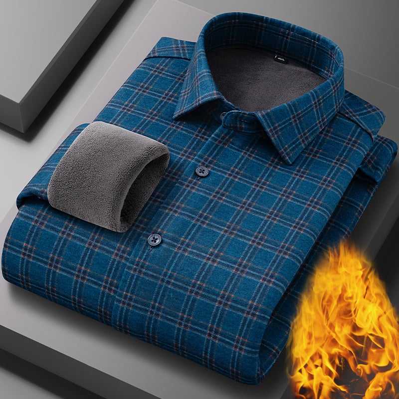 Termalna košulja od vunenog flisa s flisom, podstavljena flisom, karirani uzorak, kvadratni ovratnik, dugi rukavi