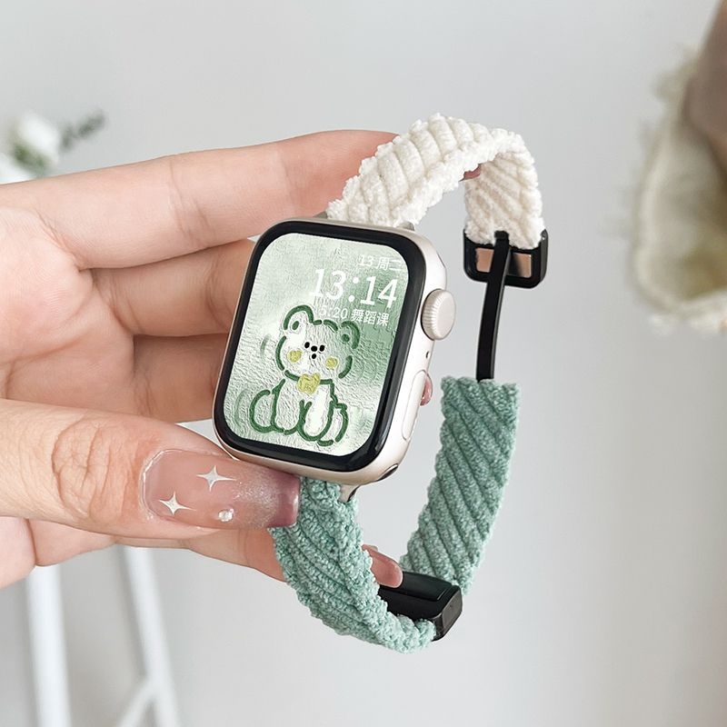 Remen za Apple Watch 22 mm s plišanim medvjedom, karikatura dizajn, magnetska kopča, corduroy, kompatibilan sa SE, jesen-zima.
