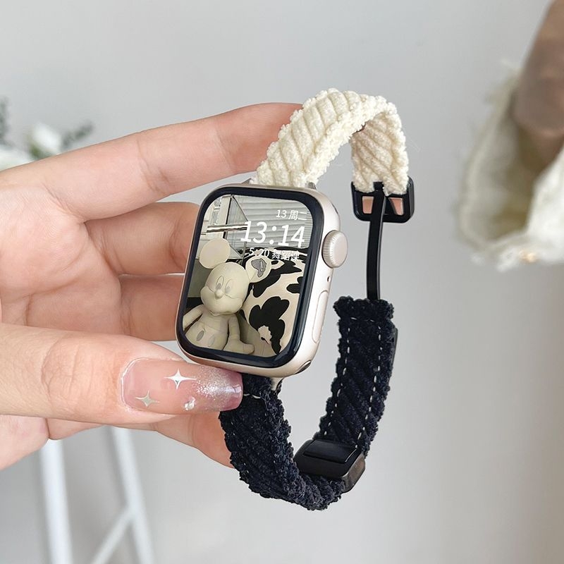 Remen za Apple Watch 22 mm s plišanim medvjedom, karikatura dizajn, magnetska kopča, corduroy, kompatibilan sa SE, jesen-zima.