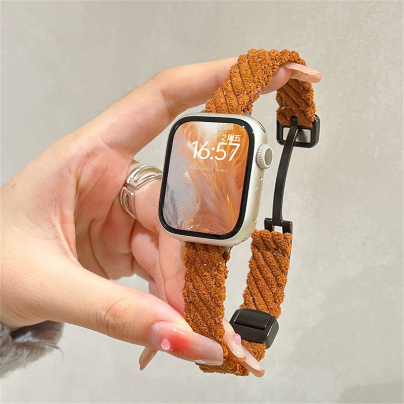 Remen za Apple Watch 22 mm s plišanim medvjedom, karikatura dizajn, magnetska kopča, corduroy, kompatibilan sa SE, jesen-zima.