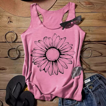 Top dama în stil sling, croială liberă, imprimeu 3D, țesătură imitation de bumbac cu 70–80% poliester