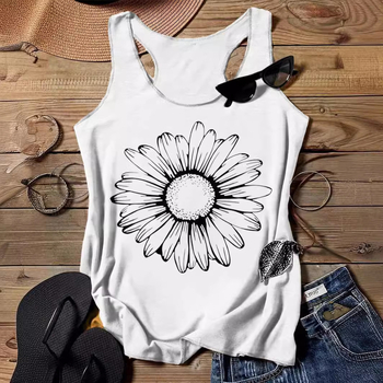 Top dama în stil sling, croială liberă, imprimeu 3D, țesătură imitation de bumbac cu 70–80% poliester