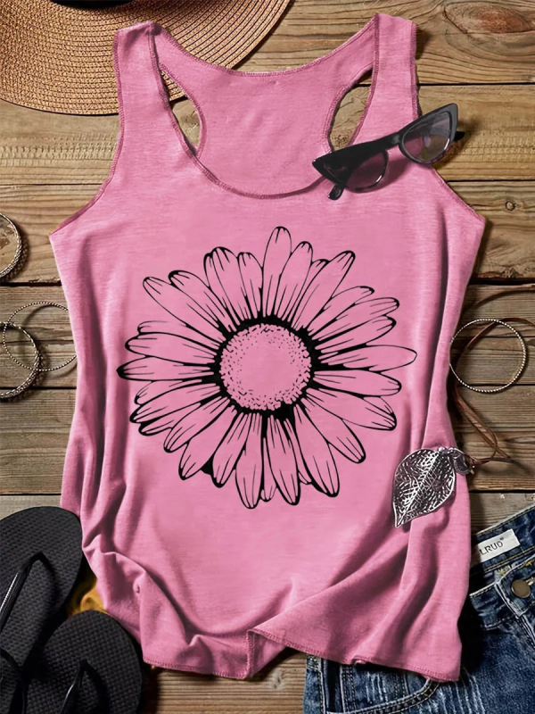 Top dama în stil sling, croială liberă, imprimeu 3D, țesătură imitation de bumbac cu 70–80% poliester