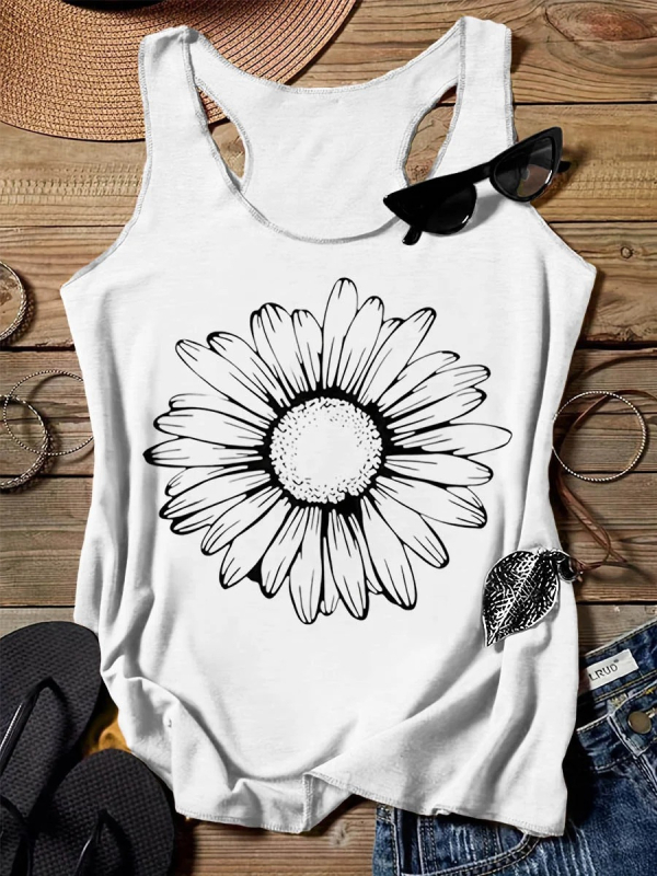 Top dama în stil sling, croială liberă, imprimeu 3D, țesătură imitation de bumbac cu 70–80% poliester