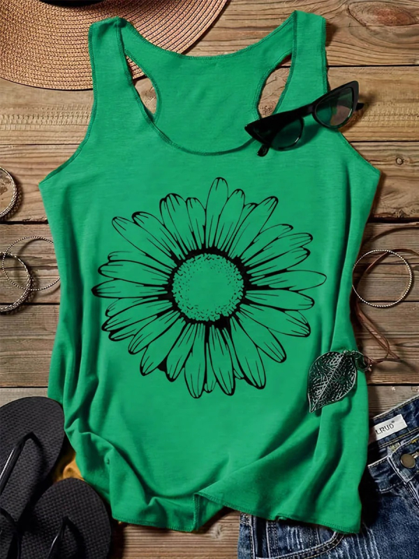 Top dama în stil sling, croială liberă, imprimeu 3D, țesătură imitation de bumbac cu 70–80% poliester