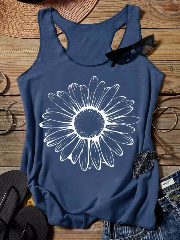 Top dama în stil sling, croială liberă, imprimeu 3D, țesătură imitation de bumbac cu 70–80% poliester