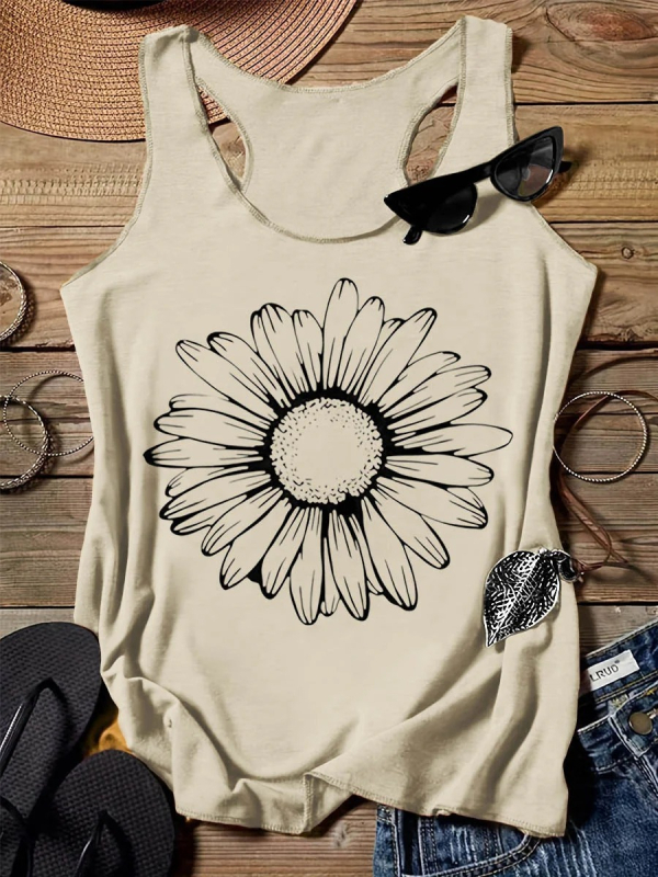 Top dama în stil sling, croială liberă, imprimeu 3D, țesătură imitation de bumbac cu 70–80% poliester