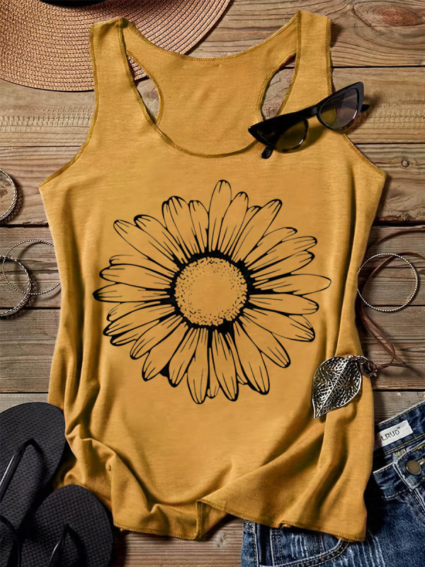 Top dama în stil sling, croială liberă, imprimeu 3D, țesătură imitation de bumbac cu 70–80% poliester