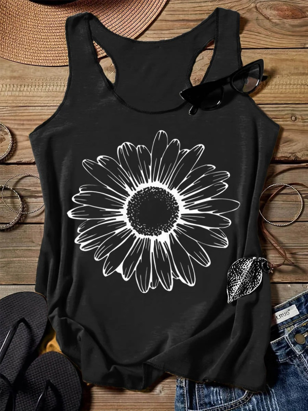 Top dama în stil sling, croială liberă, imprimeu 3D, țesătură imitation de bumbac cu 70–80% poliester